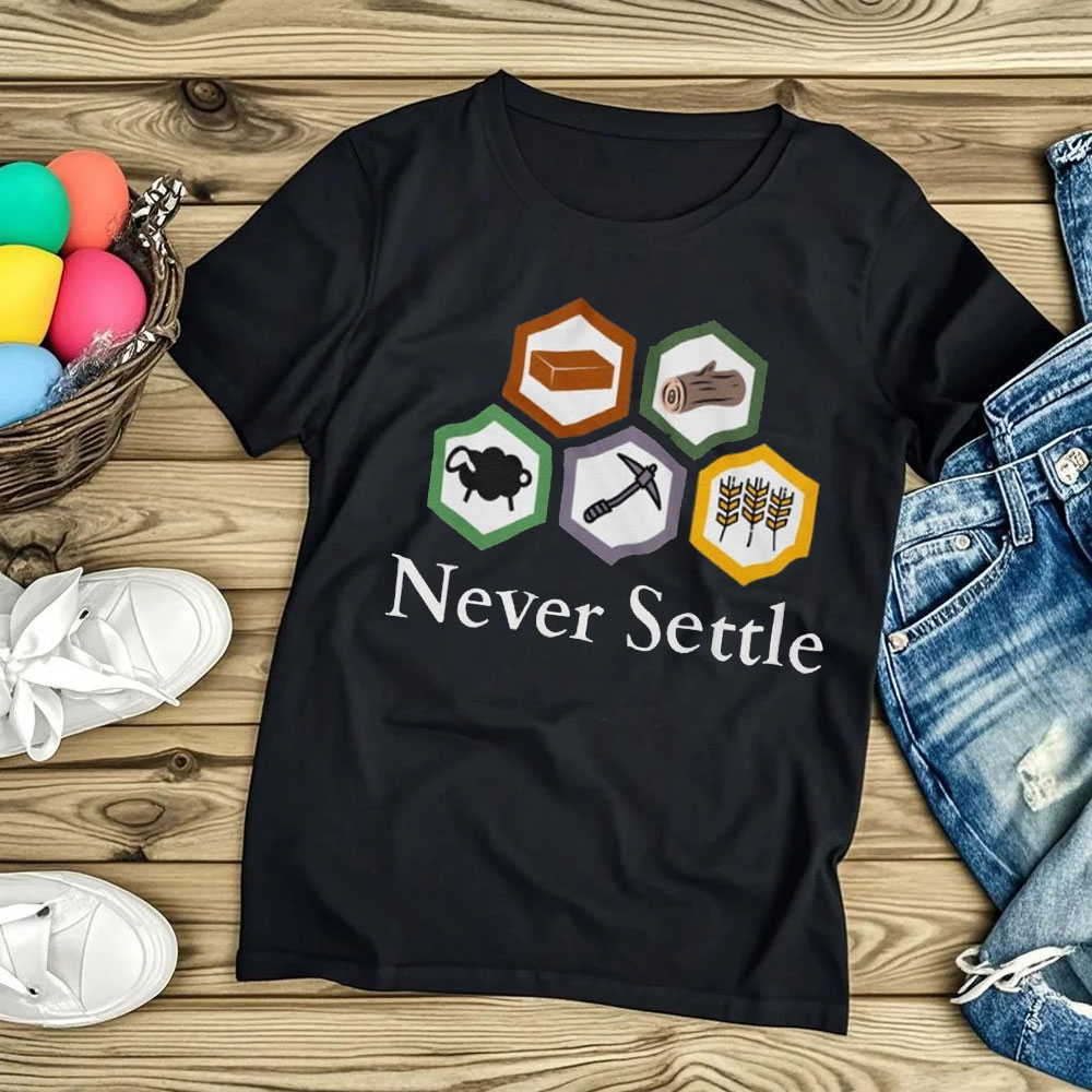 Board Game Catan - Maglietta Never Settle Catan Vintage Settlers